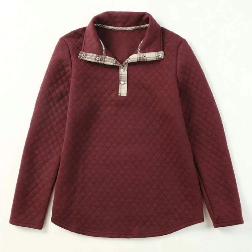 New 1/4 snap plaid detailed sweatshirt - Picture 5 of 8